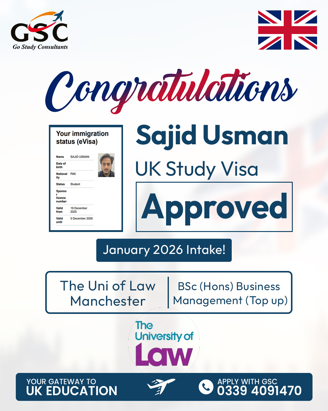 Sajid Usman Congrats Post