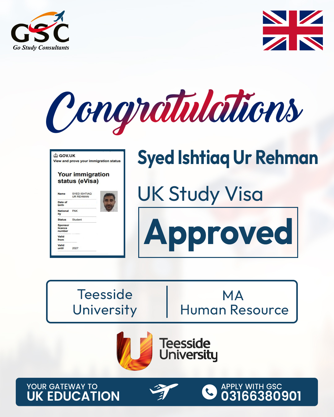 Syed Ishtiaq Ur Rehman Congrats Post