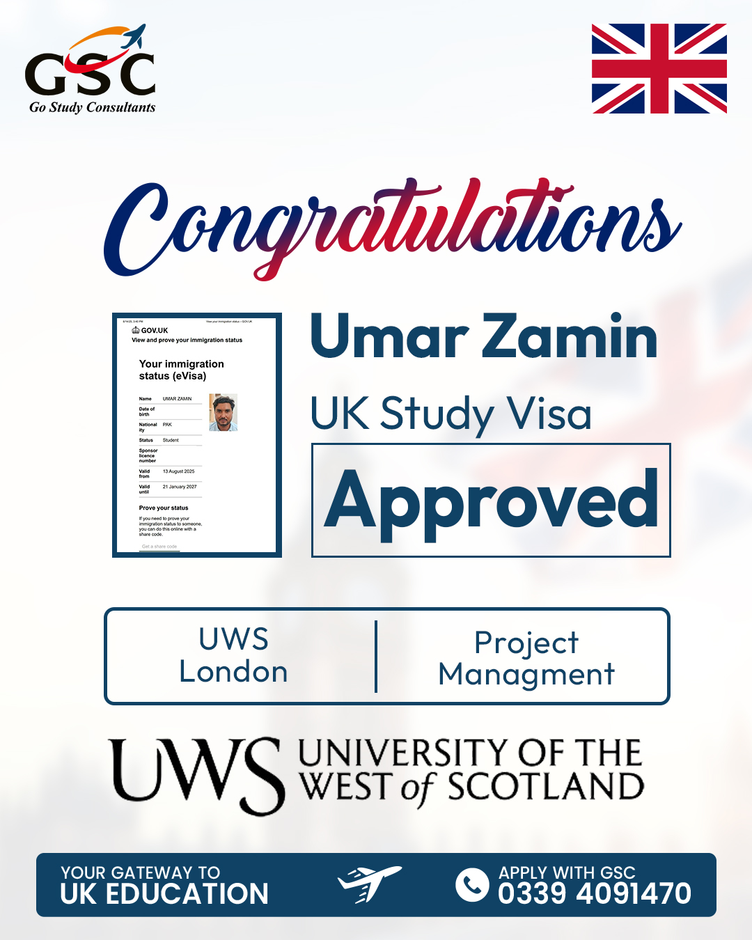 Umar Zamin Congrats Post